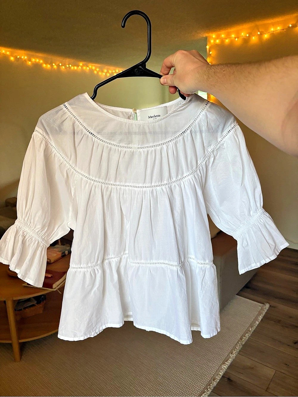 Merlette Sol Eyelet Top White Ruffle Sleeve Blouse